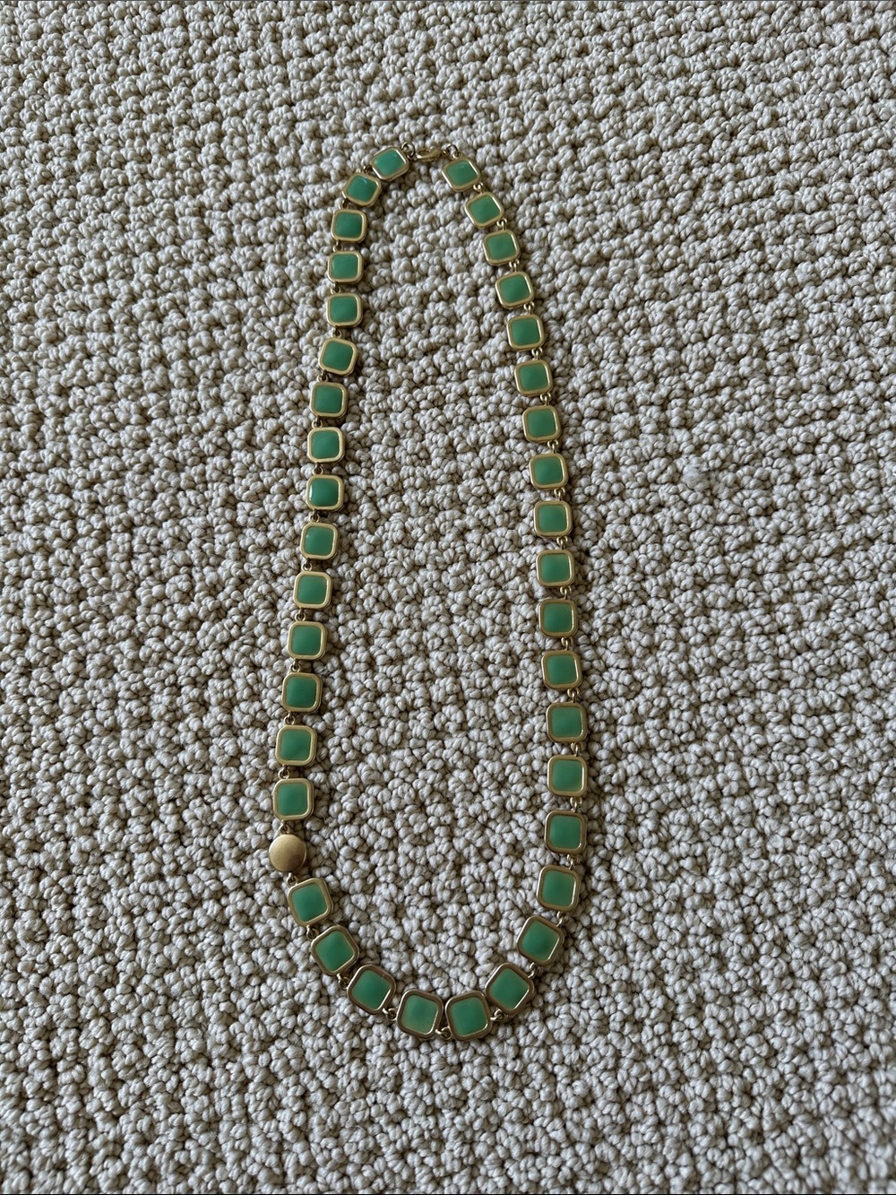 Gold-Link Necklace with Mint Green Square Cabochons